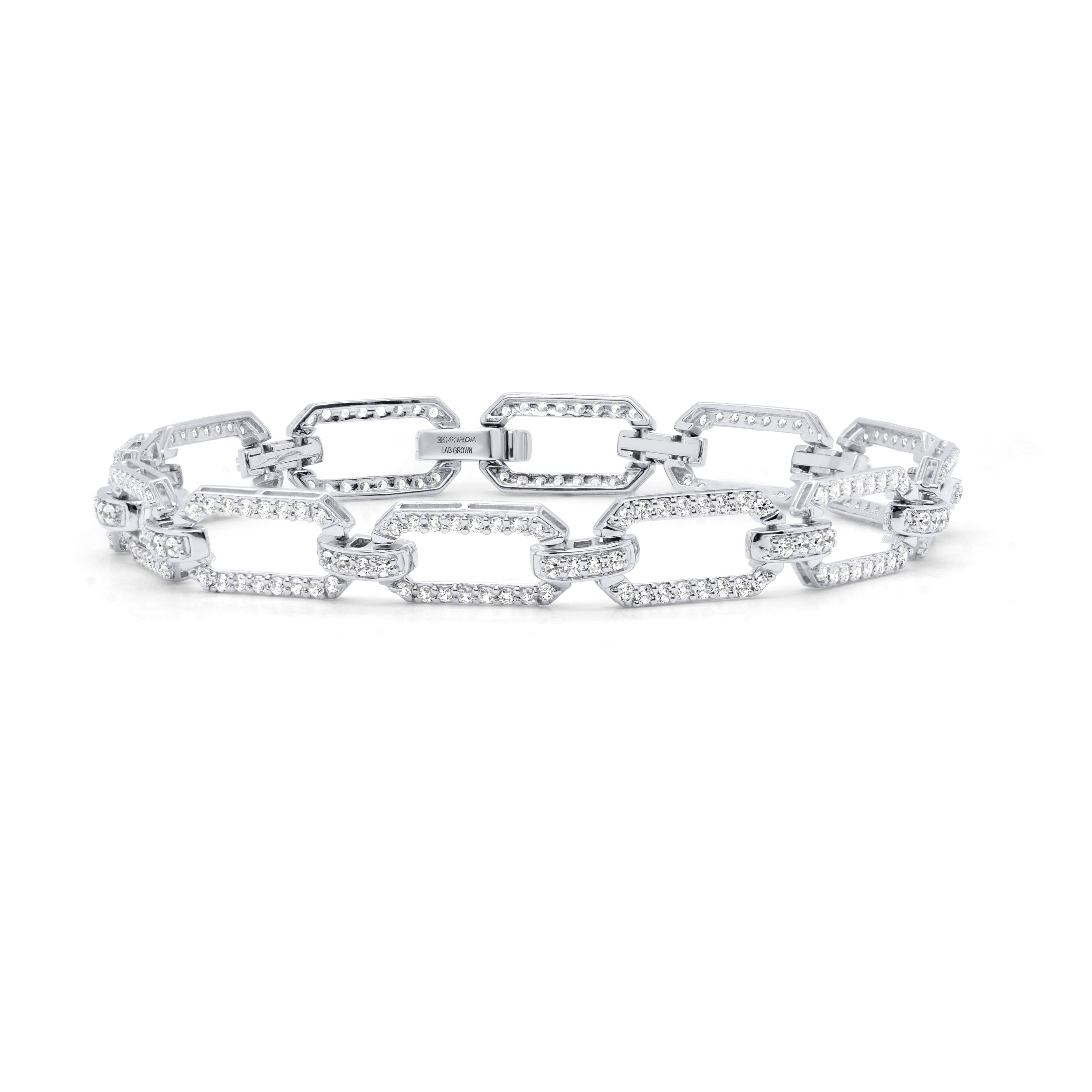 lab grown diamond link bracelet in 14k white gold