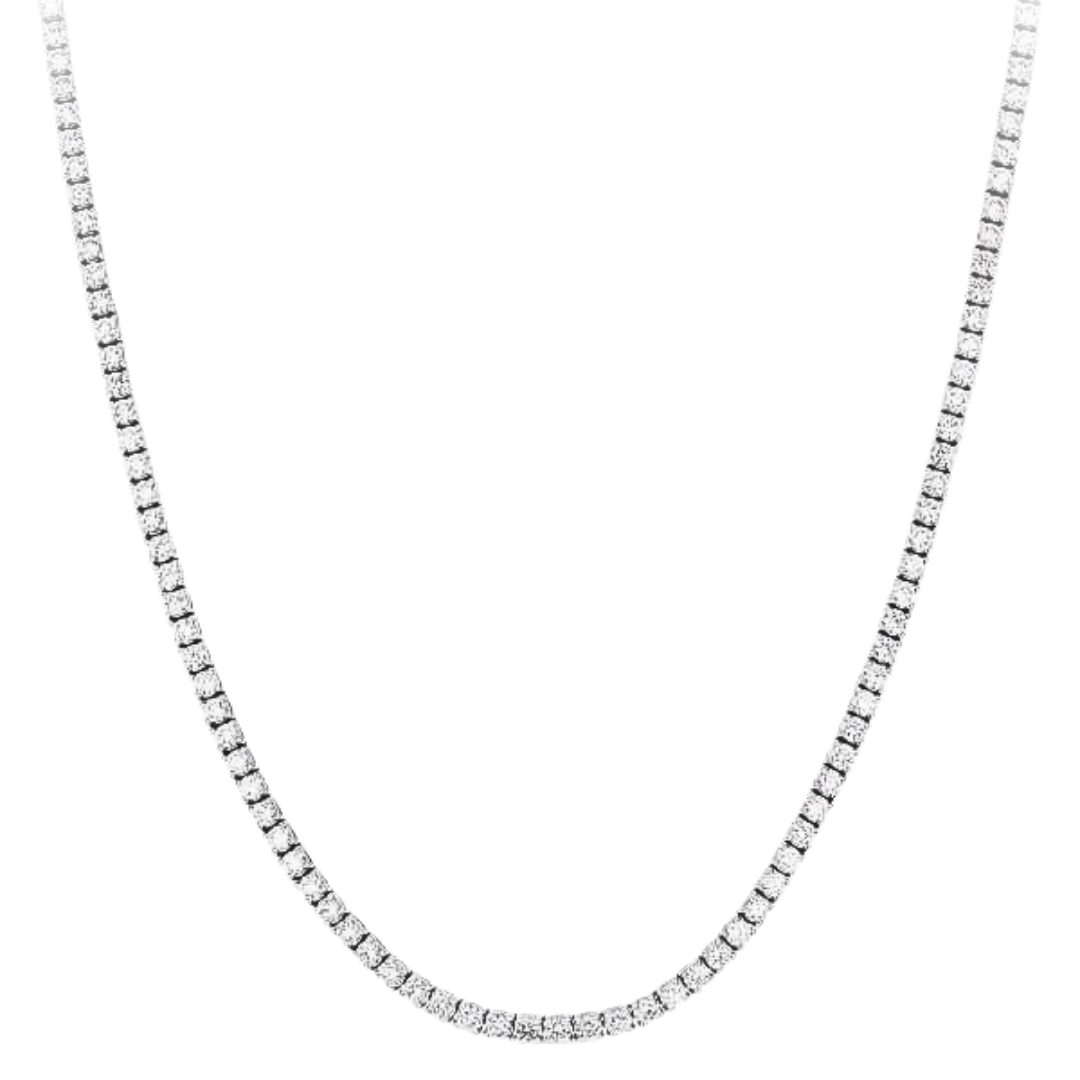 lab grown Diamond tennis necklace on a white background in 14k white gold