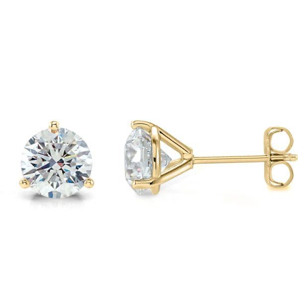 lab grown studs in yellow gold front and side picture