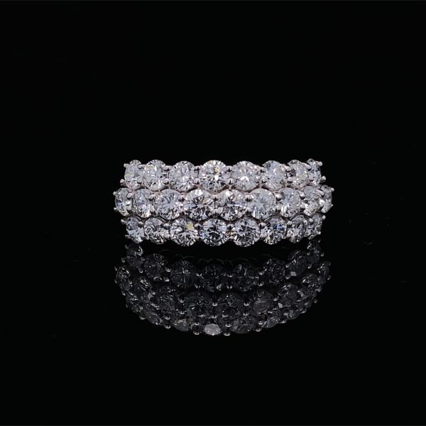 lab grown 3 row diamond band in 14k white gold front