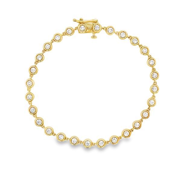 Lab Grown Diamond Link Bracelet Bezel  Yellow Gold Front 