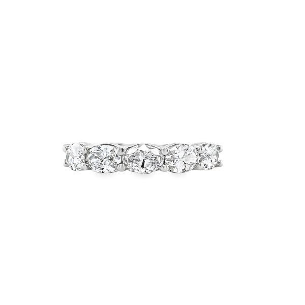 Lab Grown Diamond Band Oval Cut East-West Setting White Gold Front