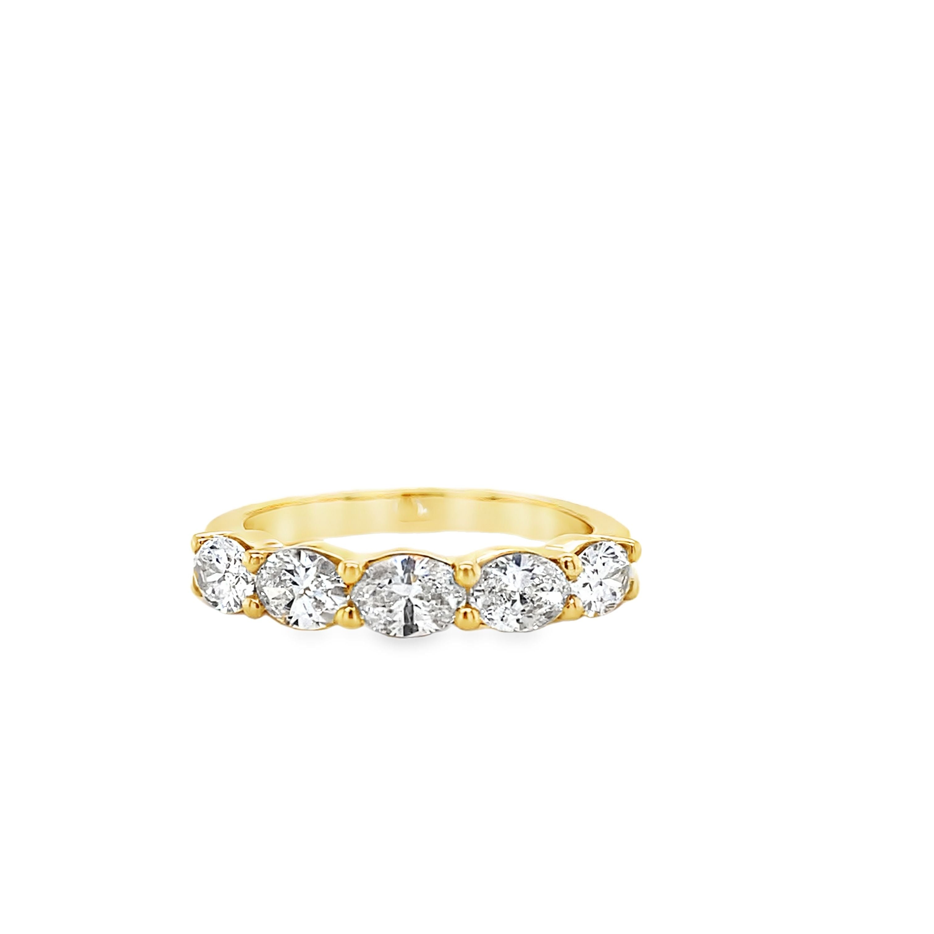 Lab Grown Diamond Band Oval Cut East-West Setting Yellow Gold Front