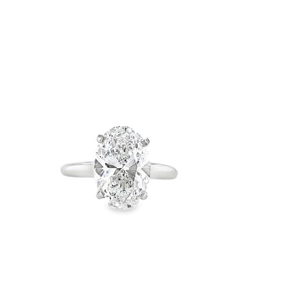Lab Grown Oval Diamond Solitaire Ring 14K White Gold
