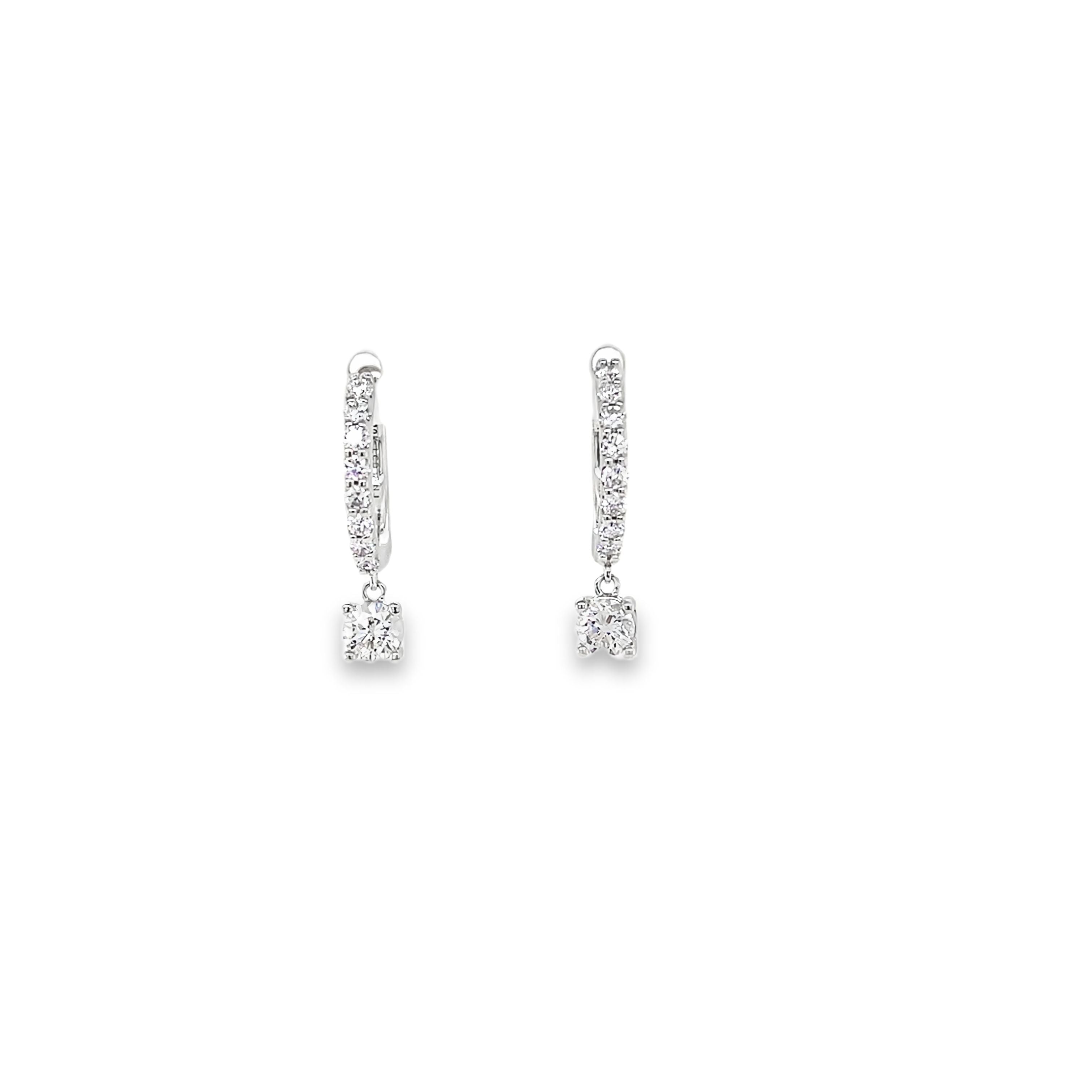 Lab Grown DIamond Drop/Hoops 14K White Gold Front 