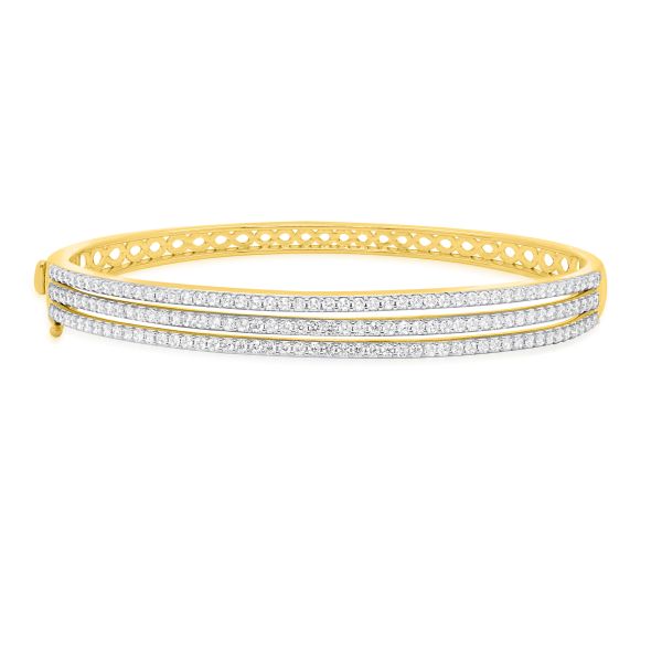 lab grown diamonds triple row bangle in 14k yellow gold