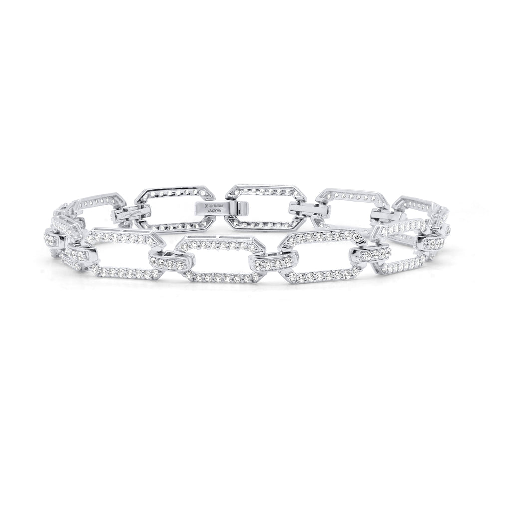 lab grown diamond link bracelet in 14k white gold