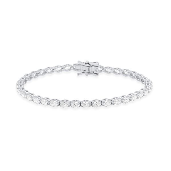 lab grown diamond tennis bracelet with oval shape diamonds in 14k white gold