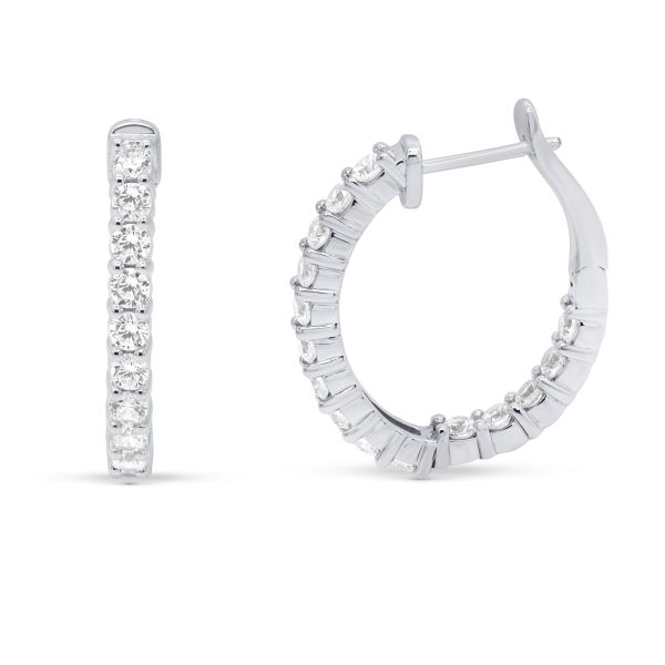 lab grown diamond hoop earrings in 14k white gold front and side