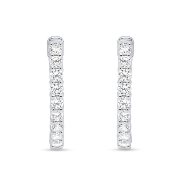 lab grown diamond hoop earrings  in 14k white gold front 