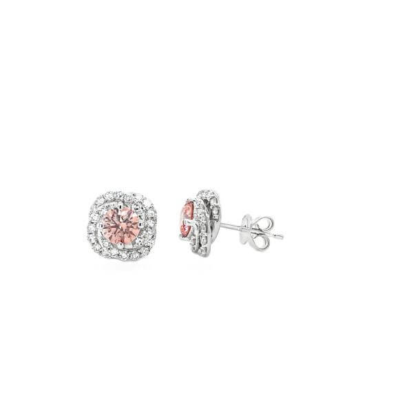 Lab grown Pink CVD Diamond  Studs White Gold Front and Side Picture 