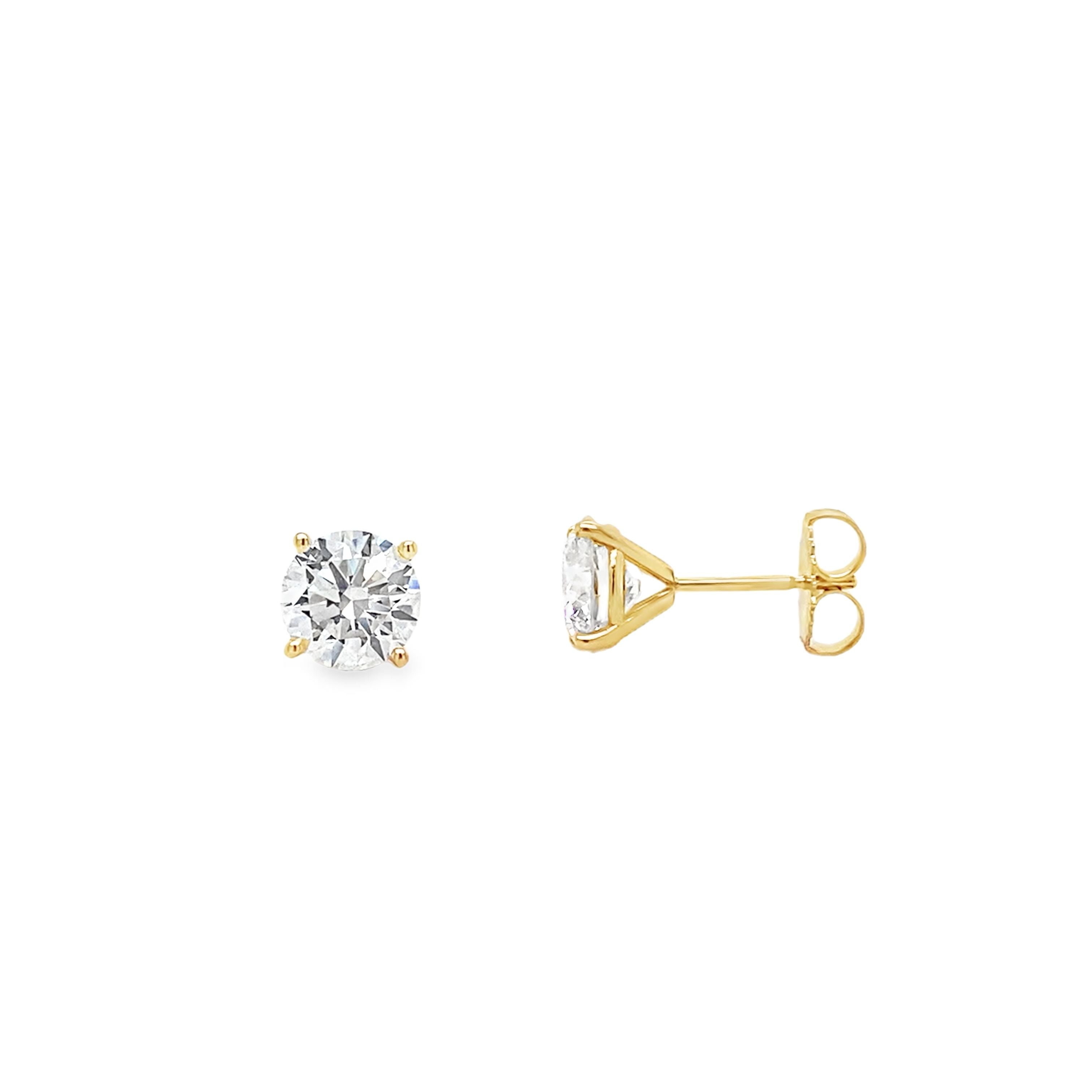lab grown studs in yellow gold front and side picture