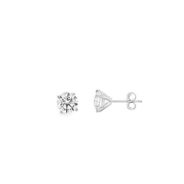 lab grown studs in white gold front and side picture