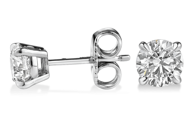 lab grown studs in white gold front and side picture