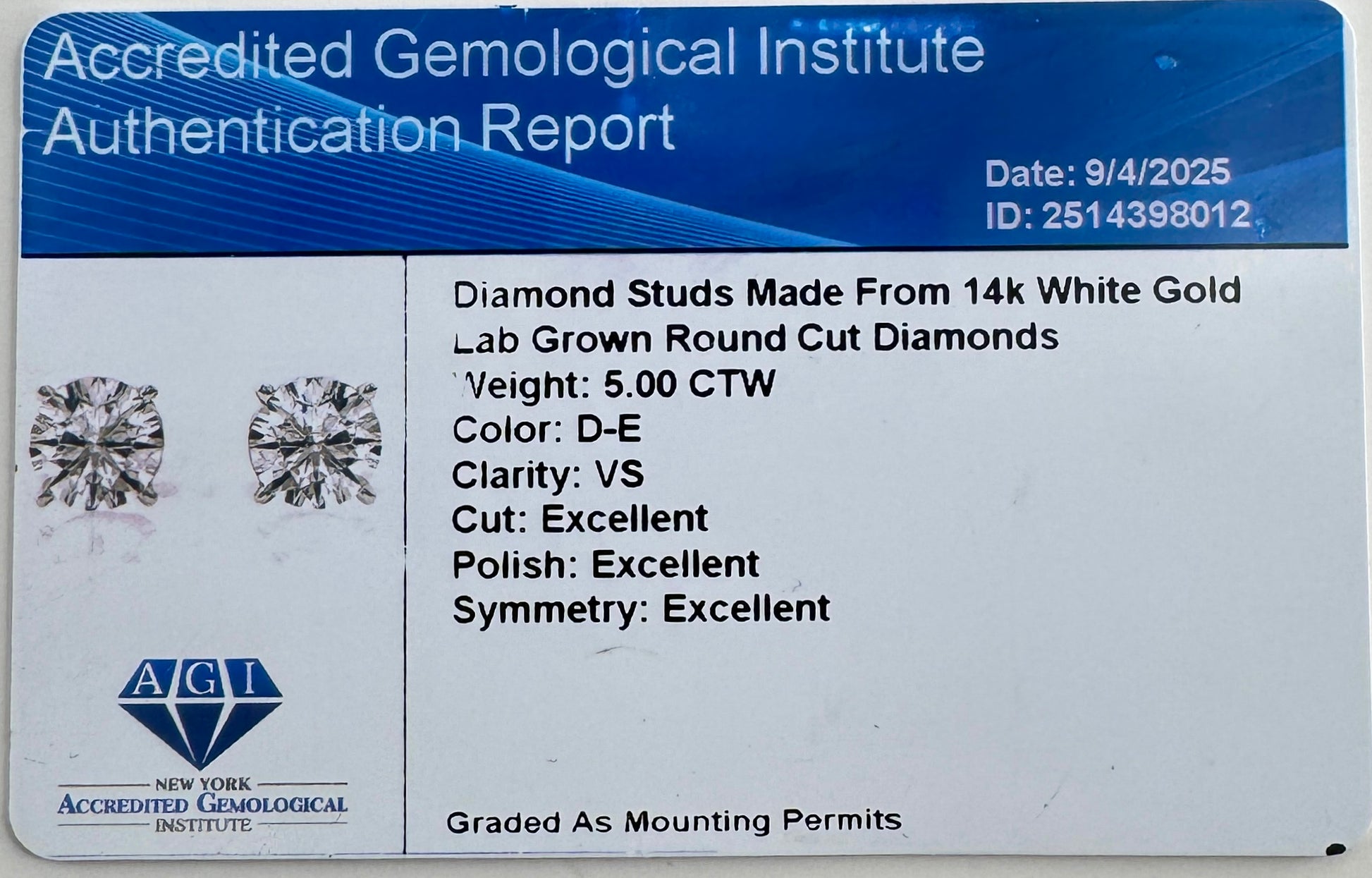 5.00ctw Lab Grown Diamond Studs 