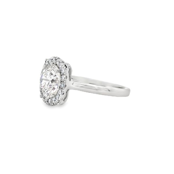 lab grown round cut solitaire ring with halo setting in platinum side picture