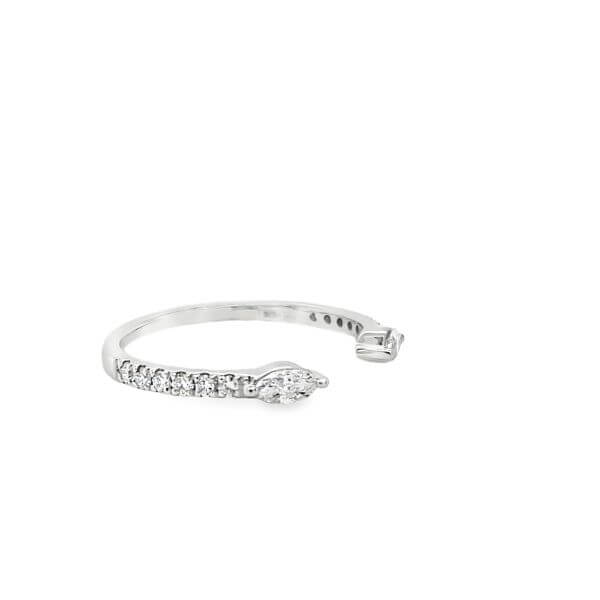 lab grown ring with small diamonds in 14k white gold on a white background