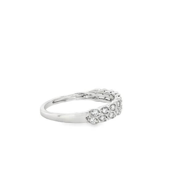 2 rows lab grown Diamond ring in 10k white gold on a white background