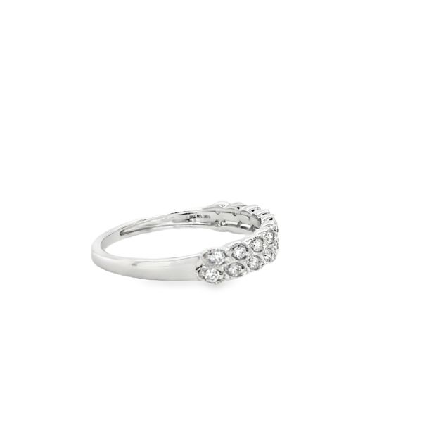 2 rows lab grown Diamond ring in 10k white gold on a white background side
