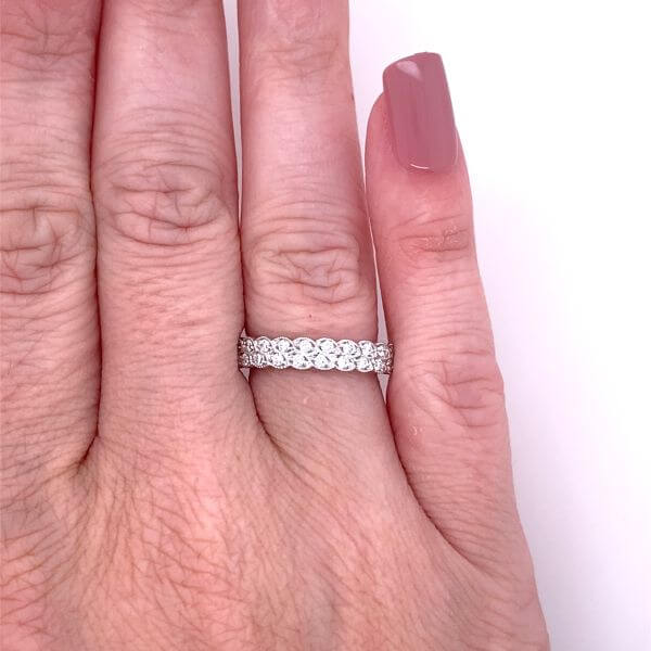 2 rows lab grown Diamond ring in 10k white gold on hand