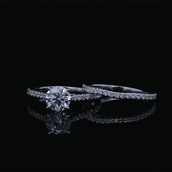 lab grown diamond solitaire ring in white gold with matching band