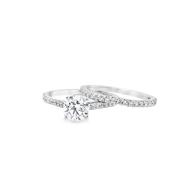 lab grown diamond solitaire ring in white gold with matching band