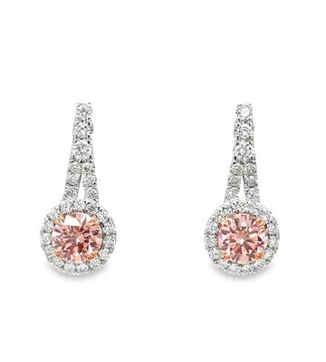 Lab Grown Pink Diamond Halo Earrings 