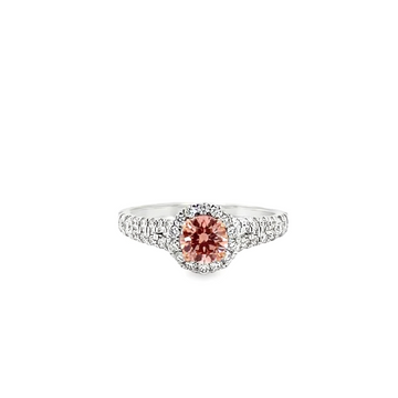 Lab Grown Fancy Vivid Pink Diamond Halo Ring 14K Gold