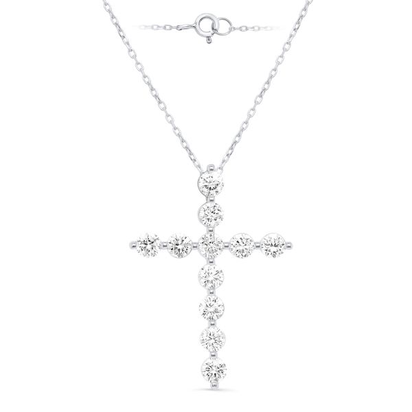 lab grown diamond cross necklace in 14 kt white gold