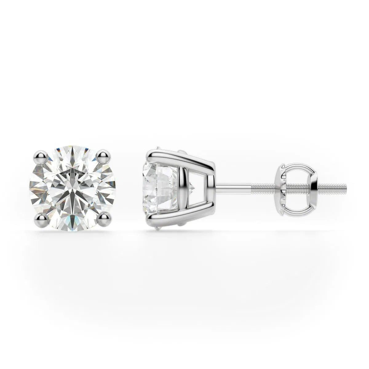 lab grown diamond studs in 14k white gold front and side