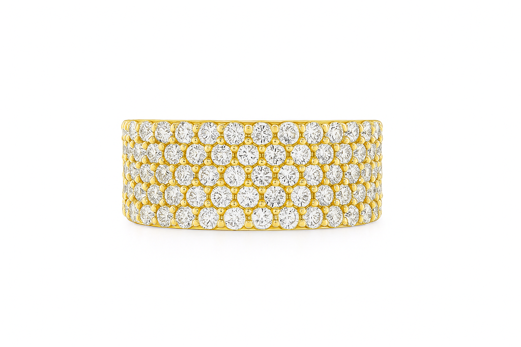 5 rows lab grown diamond ring in 10k yellow gold front