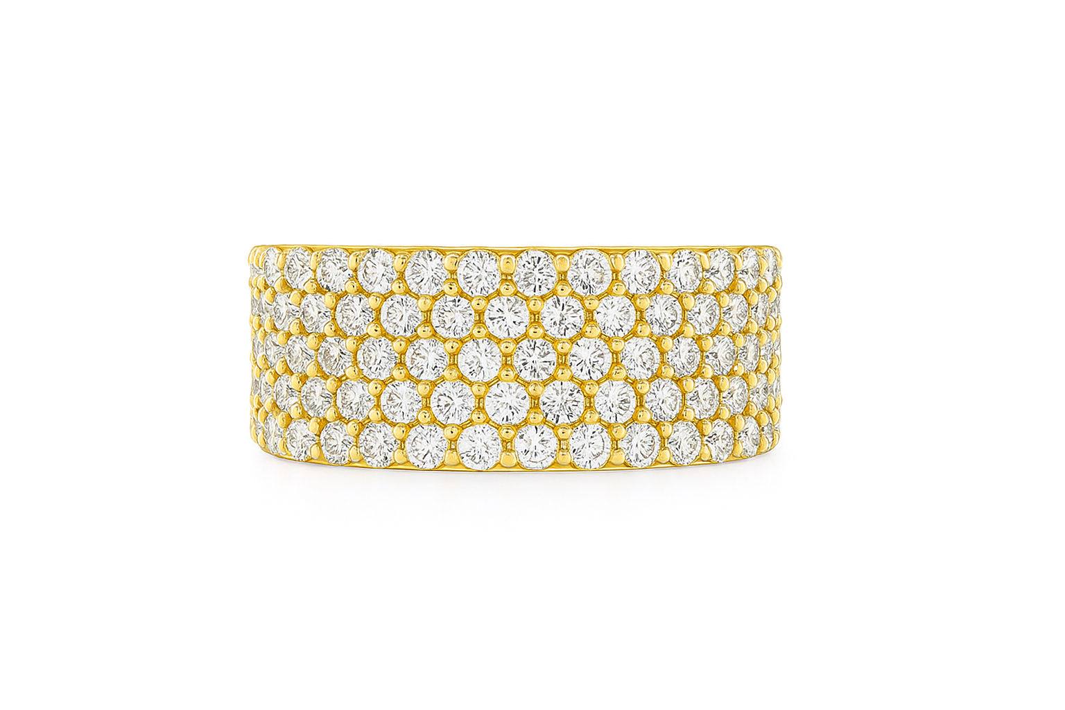 5 rows lab grown diamond ring in 10k yellow gold front