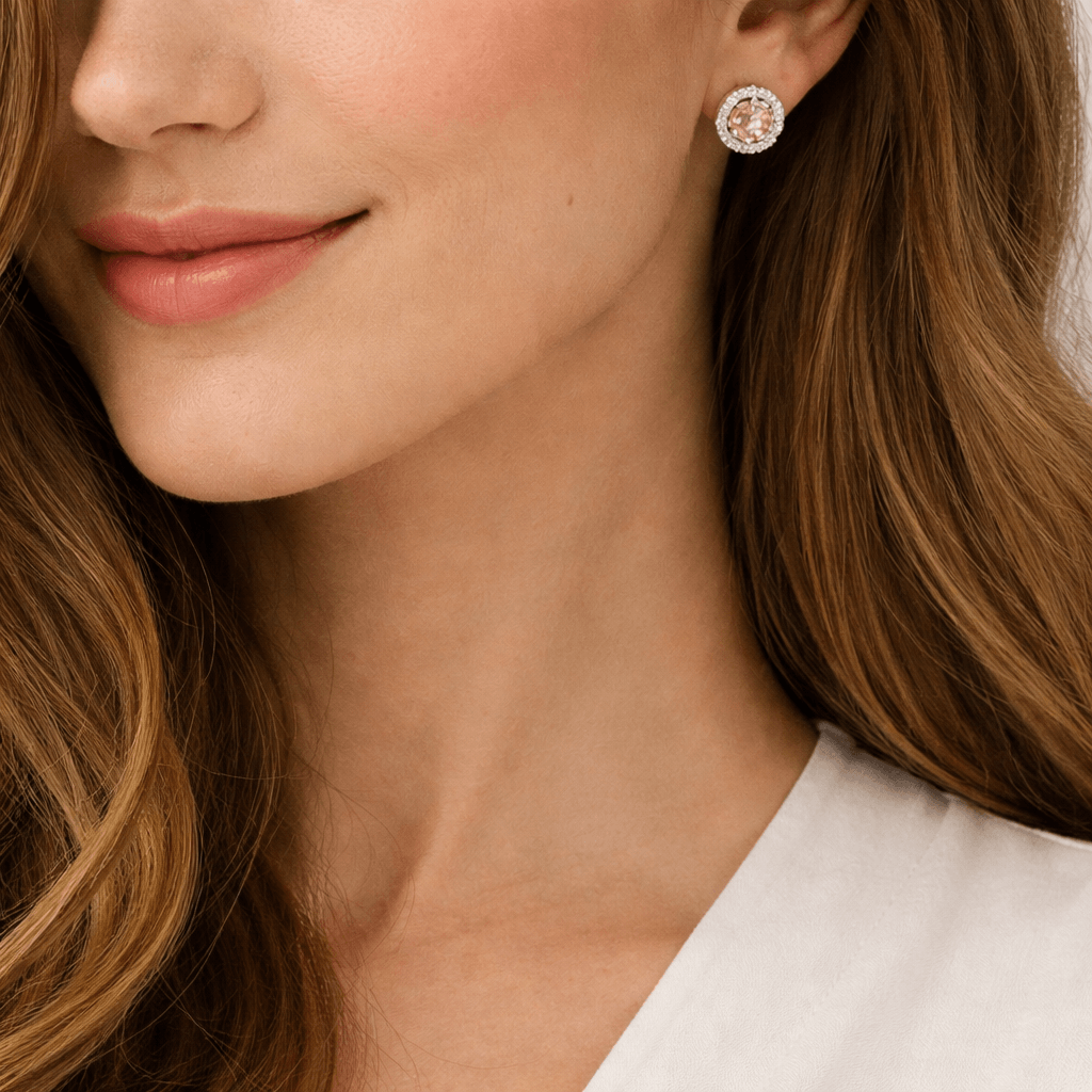 Lab Grown Pink Diamond 1.50ctw Swirl Halo Stud Earrings in 14K White Gold