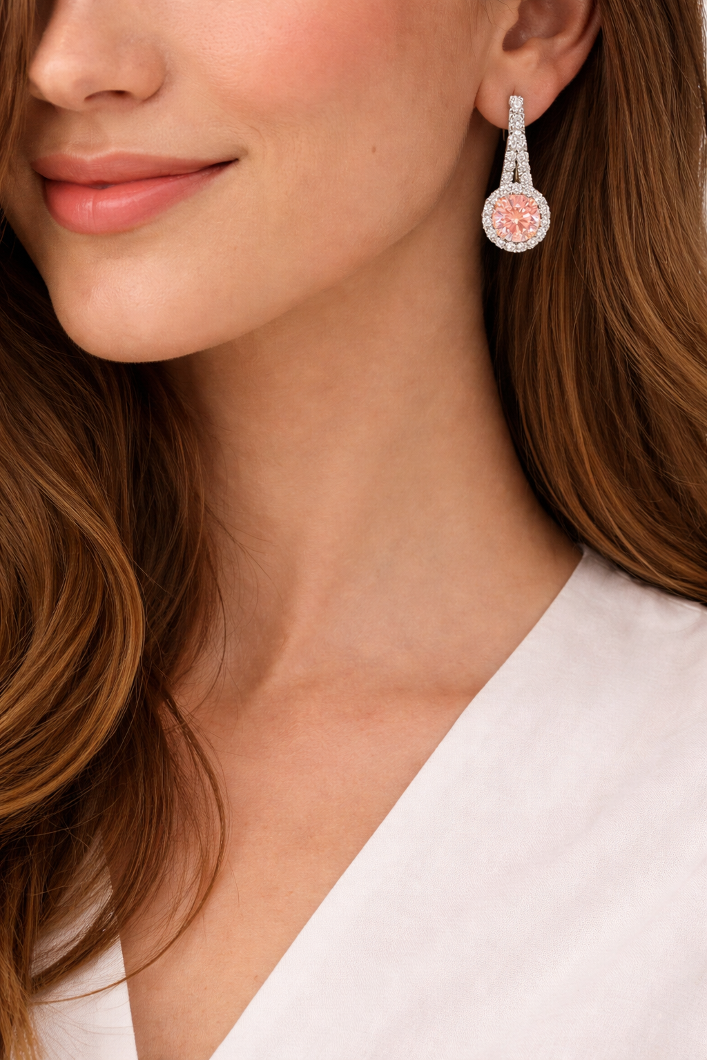 Lab Grown Pink Diamond Halo Earrings 