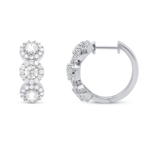 lab grown halo huggie hoops in white gold front and side picture