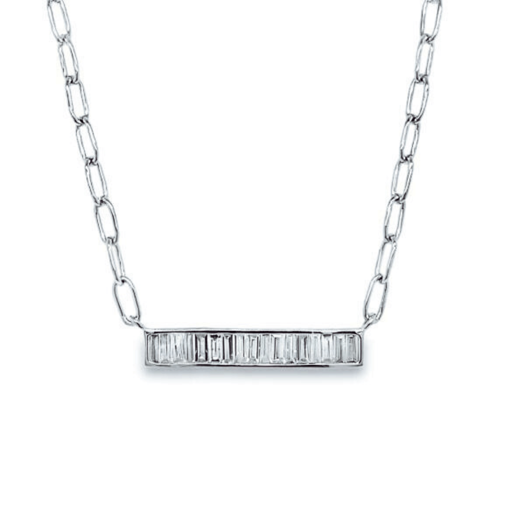 Grown Diamond Sideways Bar Necklace Lab in Sterling Silver Front 