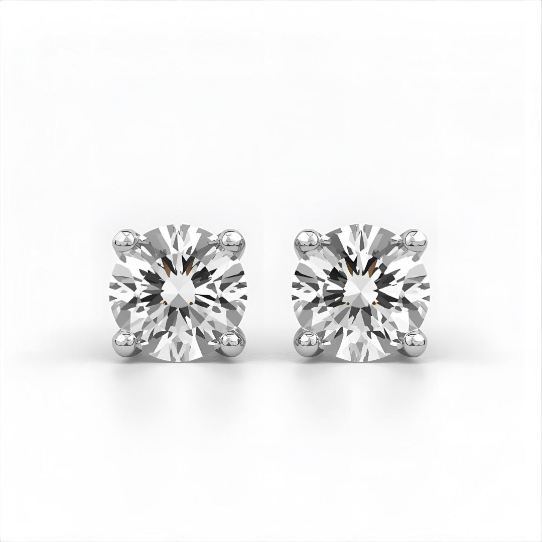 Lab grown Diamond Studs White Gold Front 4 prong setting 