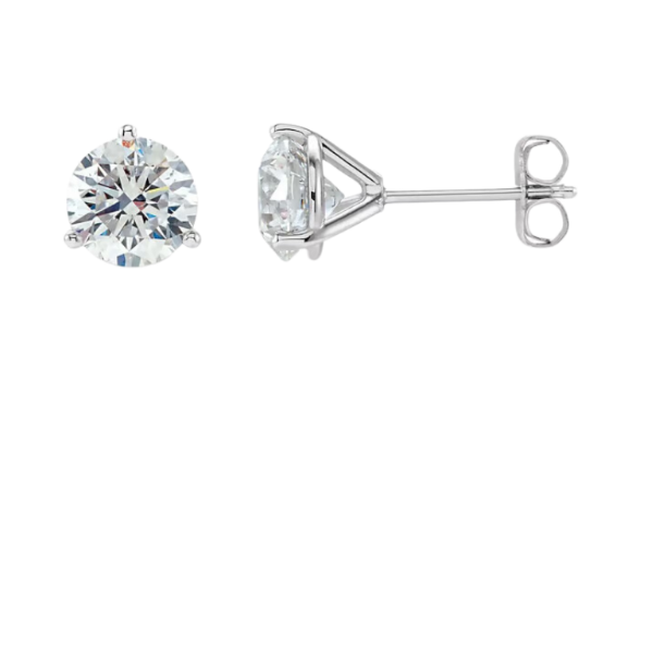 lab grown studs in white gold front and side picture