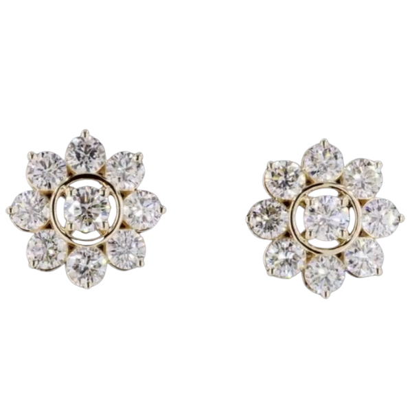 lab grown studs in floral setting in yellow gold
