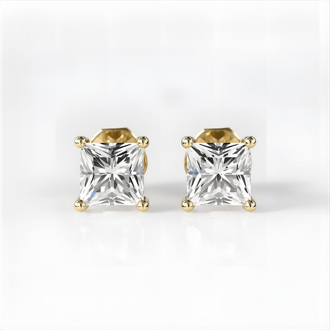 Lab Grown 0.30 Princess-Cut Diamond Stud Earrings in 10K Gold, 4-Prong Setting