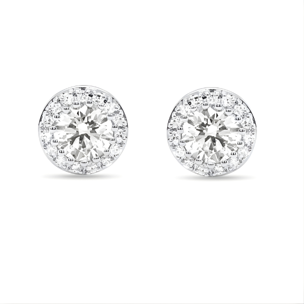 Lab-Grown Diamond Halo Stud Earrings 1.00 ctw Round Brilliant in 14K White Gold