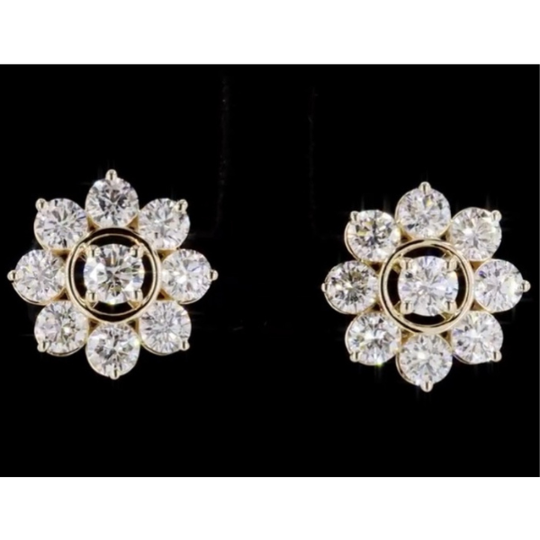 lab grown studs in floral setting in yellow gold