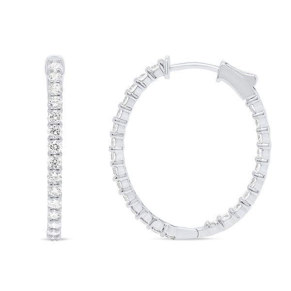 lab grown diamond hoop earrings in 14k white gold front and side