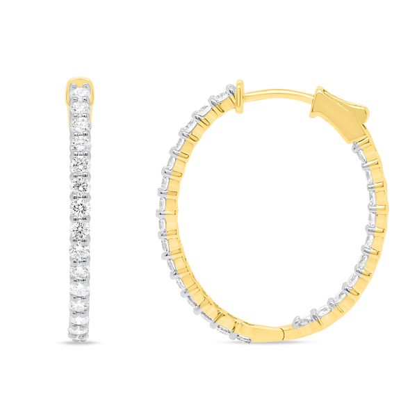 lab grown diamond hoop earrings in 14k yellow gold front and side