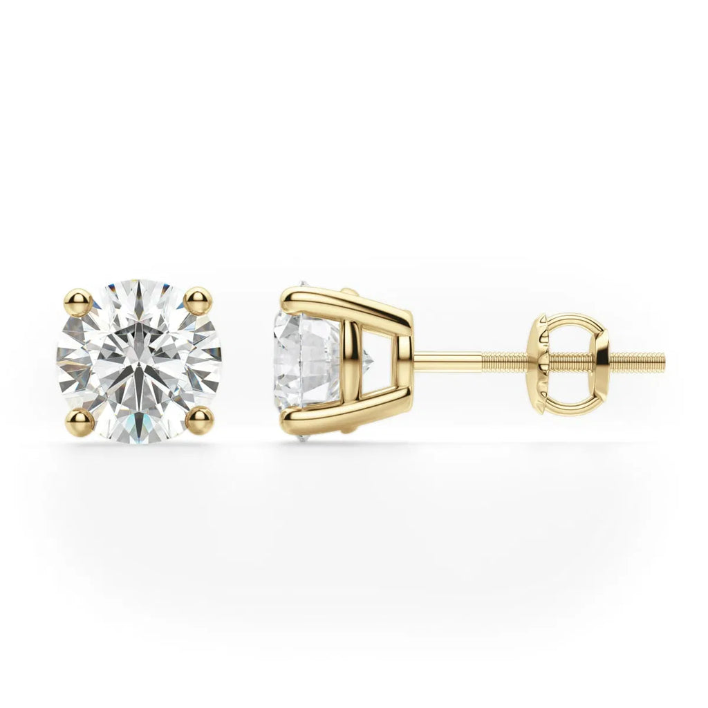 lab grown damond studs in 14k yellow gold front and side