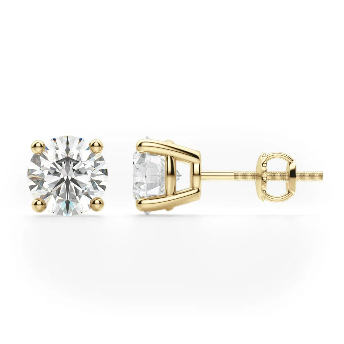 lab grown damond studs in 14k yellow gold front and side